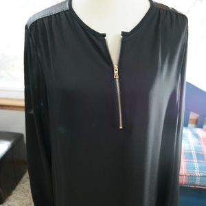 NYDJ Long Sleeve Top With Faux Leather Trim #133